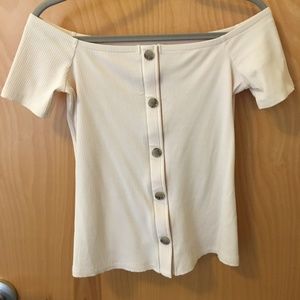 Ann Taylor Off-the-shoulder Cream Shirt